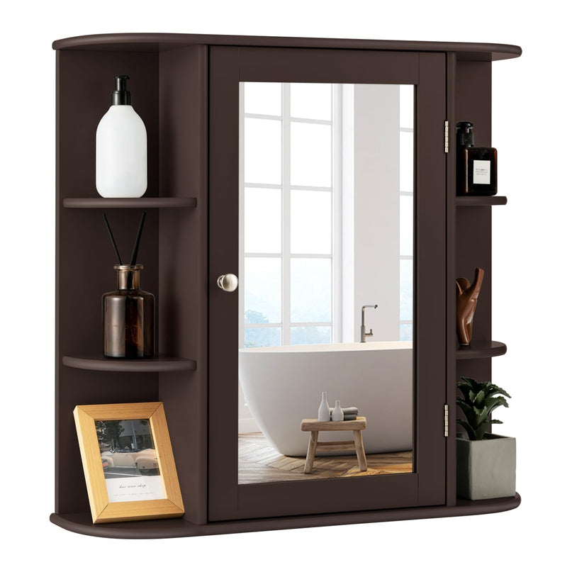 Giantex Medicine Cabinet, Mirror Bathroom Cabinet with Single Door, 3 Adjustable Shelves, Storage Cabinet for Hallway, Living Room