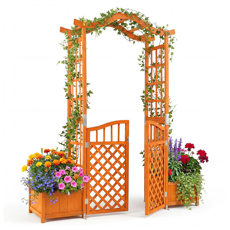 Giantex 83" Garden Arbor with Gate and 2 Planter Boxes