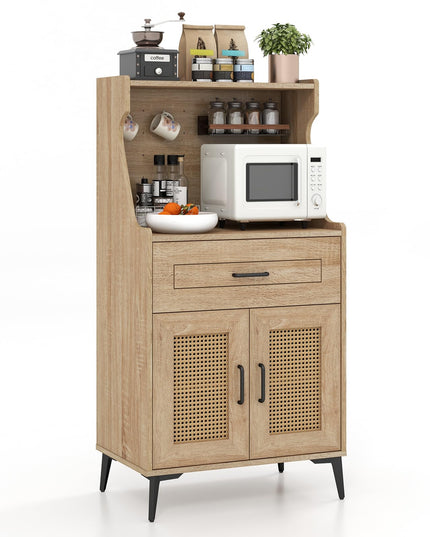 Giantex 45.5” Kitchen Pantry Cabinet, Buffet Sideboard w/Hutch, PVC Rattan Door