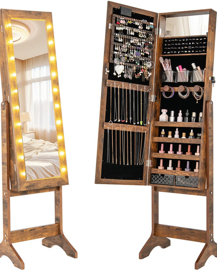 CHARMAID Jewelry Cabinet with Full Length Mirror and Warm Lights