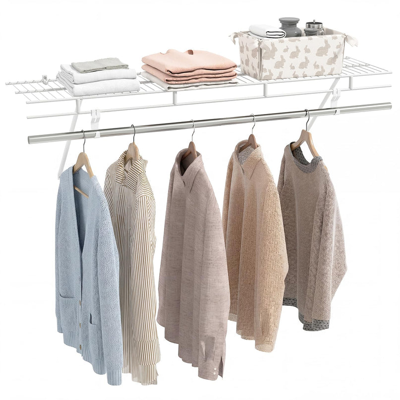 Giantex Closet Shelf with Hanging Rod 4/6 ft Wall Mounted Wire Shelving Kit