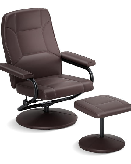 Giantex Recliner Chair with Ottoman, 360 Degree Swivel Leather Reclining Chair with Stable Steel Base