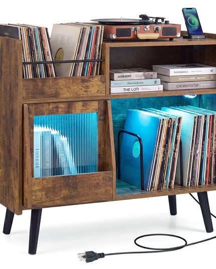 Giantex Large Record Player Stand with LED Light(34" x 14.5" x 29")