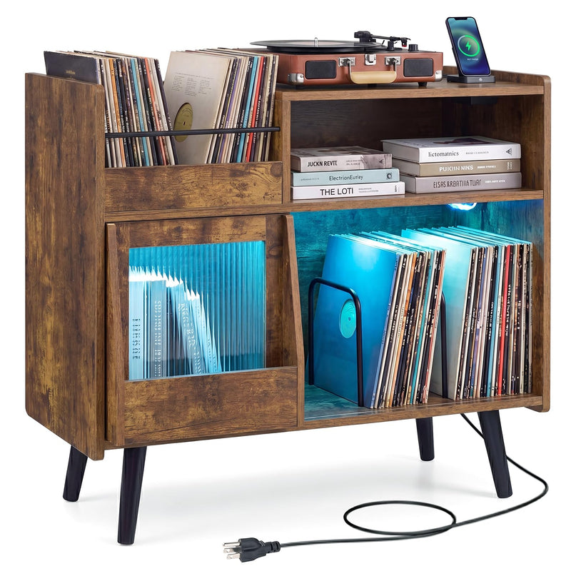 Giantex Large Record Player Stand with LED Light(34" x 14.5" x 29")