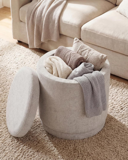 Giantex Round Ottoman with Storage Chenille Fabric Vanity Stool