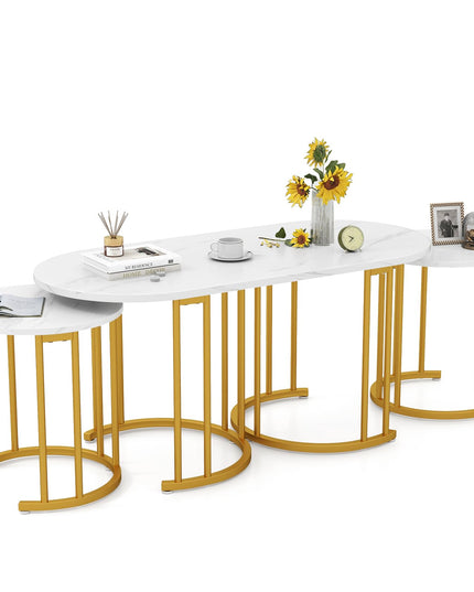 Lot de 3 tables basses gigognes Giantex, tables d'appoint empilables avec plateau en faux marbre et cadre en métal doré
