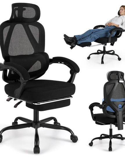 Giantex Ergonomic Desk Chair with Retractable Footrest 135° Tilting Backrest & Lumbar Support