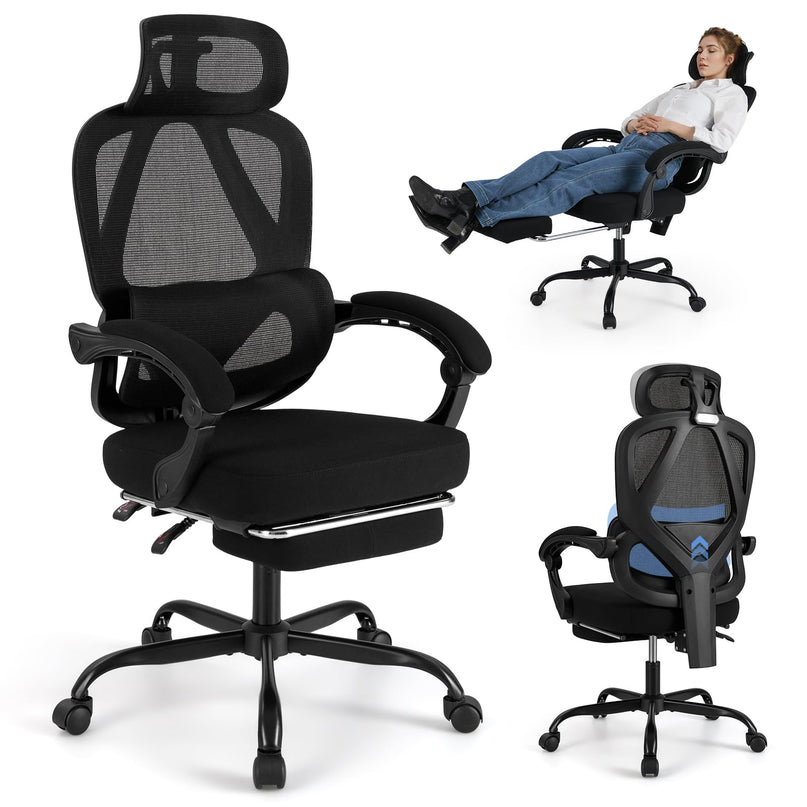 Giantex Ergonomic Desk Chair with Retractable Footrest 135° Tilting Backrest & Lumbar Support