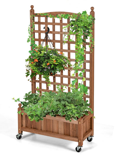 Giantex Mobile Plant Raised Bed with Lattice Trellis and Wheels