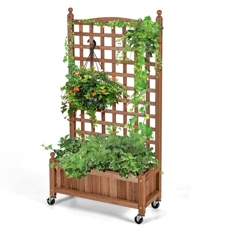 Giantex Mobile Plant Raised Bed with Lattice Trellis and Wheels