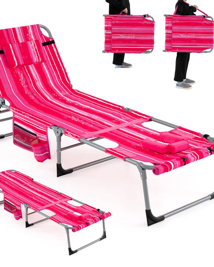 Giantex Folding Beach Tanning Chair - Outdoor Chaise Lounge Chair, 5-Position Adjustable Lounger with Face Hole