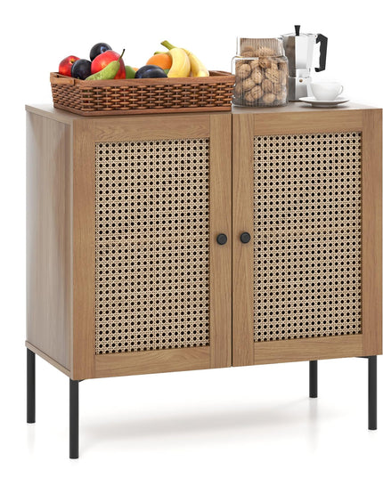 Giantex Buffet Cabinet, Wood Sideboard Storage Cabinet with Rattan Door, 3-Position Adjustable Shelf