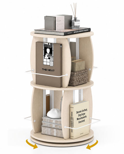 GIANTEX 2-Tier 360° Rotating Round Bookshelf Tower