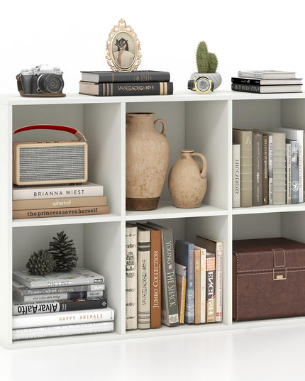 Giantex 6-Cube Bookcase, 3-Tier Cubby Bookshelf, Horizontal Vertical Display Rack with Anti-Tipping Kits