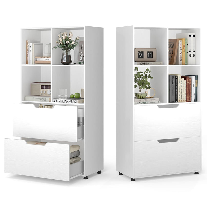 Giantex Bookshelf with 4 Cubes & 2 Drawers 51” Tall Floor Bookcase