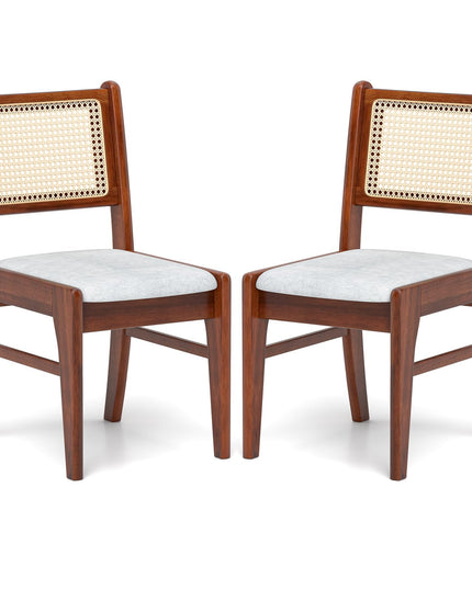 Giantex Rattan Dining Chairs Set of 2/4, Wooden Kitchen Chairs w/Cane Back, Rubber Wood Frame