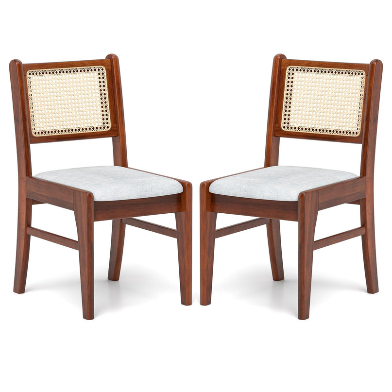 Giantex Rattan Dining Chairs Set of 2/4, Wooden Kitchen Chairs w/Cane Back, Rubber Wood Frame