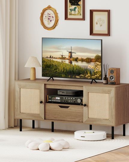 Giantex Boho TV Stand for 50-60 Inch TV Wood Entertainment Center