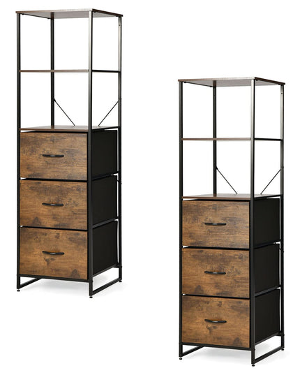 6 Tier Storage Cabinet, 61.5" Tall Storage Rack Storage Bookshelf w/Folding Drawers