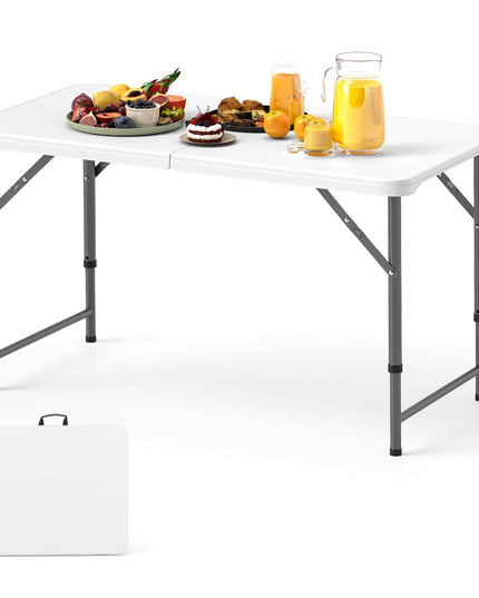 Giantex 48” x 24” Folding Table, HDPE Portable Fold-in-Half Table with 20”-29” Adjustable Heights