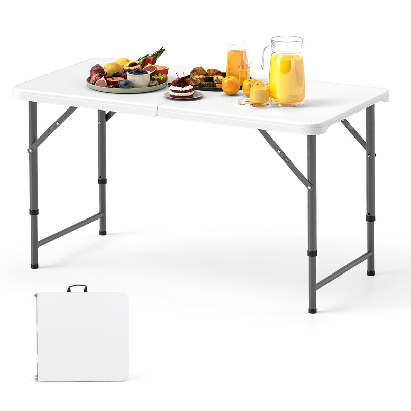 Giantex 48” x 24” Folding Table, HDPE Portable Fold-in-Half Table with 20”-29” Adjustable Heights