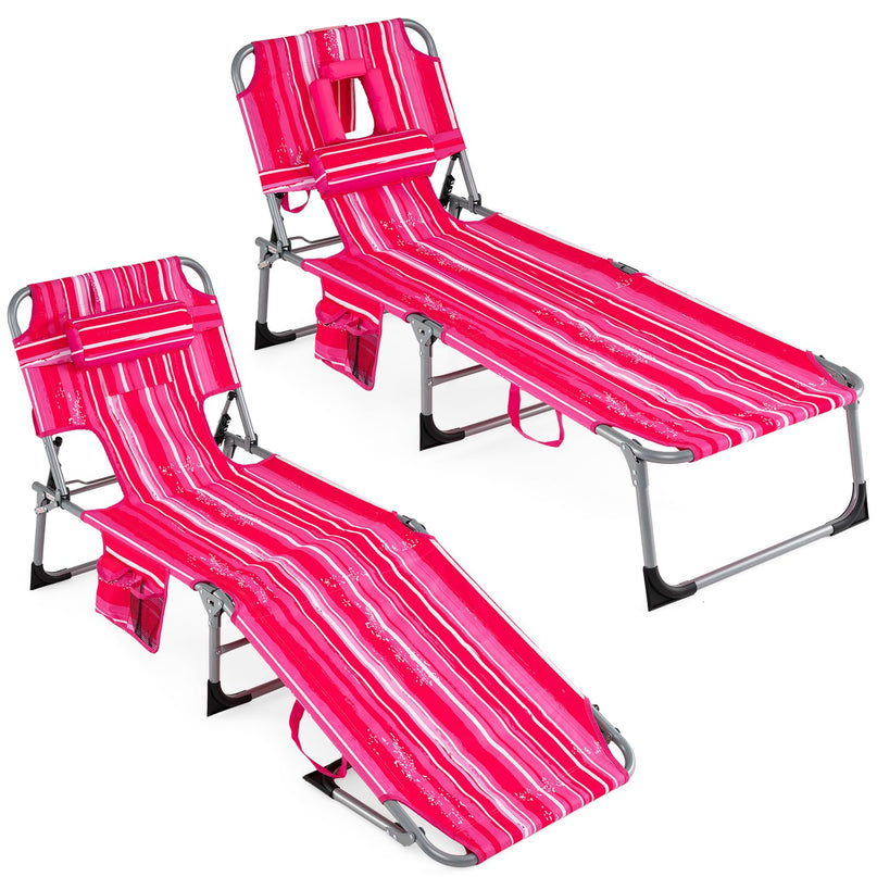 Chaise longue de plage pliante Giantex Face Down avec dossier réglable à 4 positions (1/2)