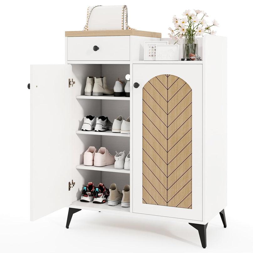 Giantex Shoe Cabinet with Doors, 6-Tier Shoe Organizer Cabinet with Drawer
