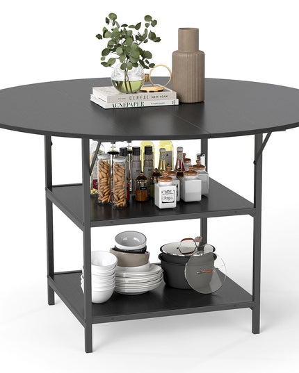 Giantex Table de Salle à Manger Ronde 47" pour 4-6 Personnes avec 2 Étagères de Rangement Ouvertes