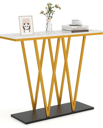 Console étroite dorée Giantex 100 cm avec plateau aspect marbre et base en métal robuste