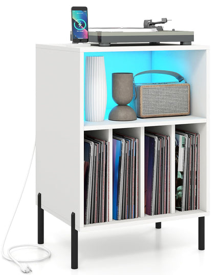 Giantex Record Player Stand w/LED Light & Charging Station
