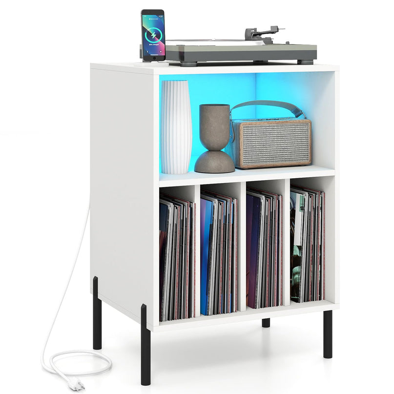 Giantex Record Player Stand w/LED Light & Charging Station