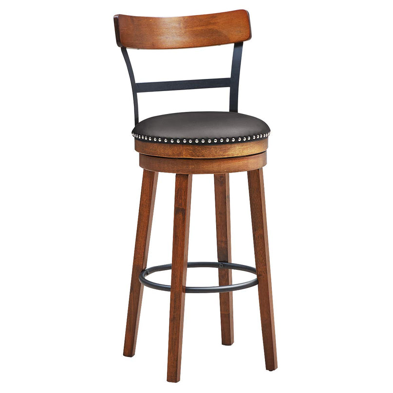 360-Degree Swivel Stools with Leather Padded Seat, Single Slat Ladder Back & Solid Rubber Wood Legs