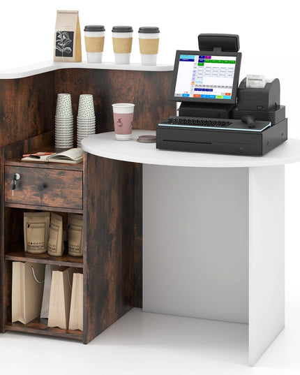 Giantex Reception Desk, Front Counter Desk with Lockable Drawer, Checkout Table with Round Tabletop
