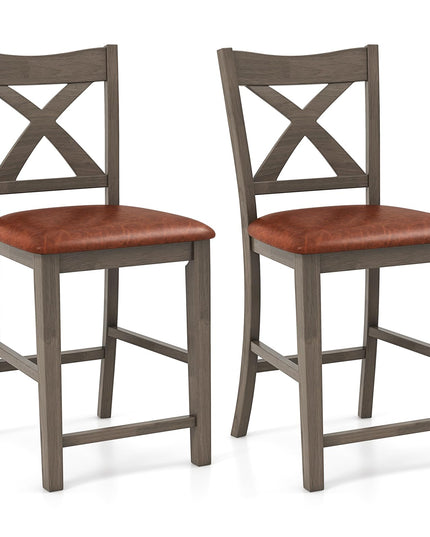 Giantex 24" Bar Stools Set of 2/4, Counter Height Bar Stools with Cross Back & Faux Leather Upholstered Seat