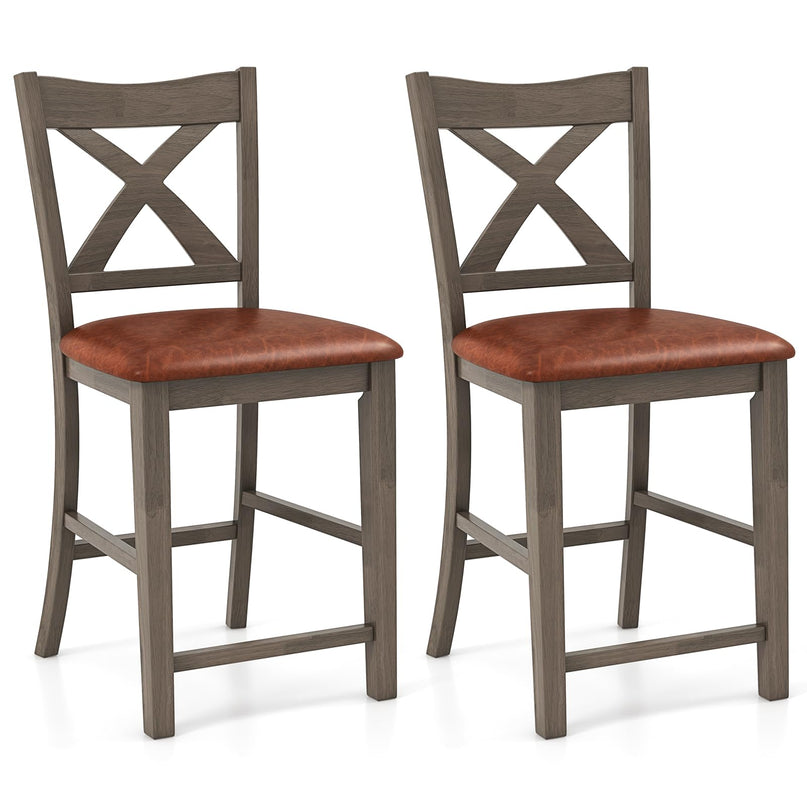 Giantex 24" Bar Stools Set of 2/4, Counter Height Bar Stools with Cross Back & Faux Leather Upholstered Seat