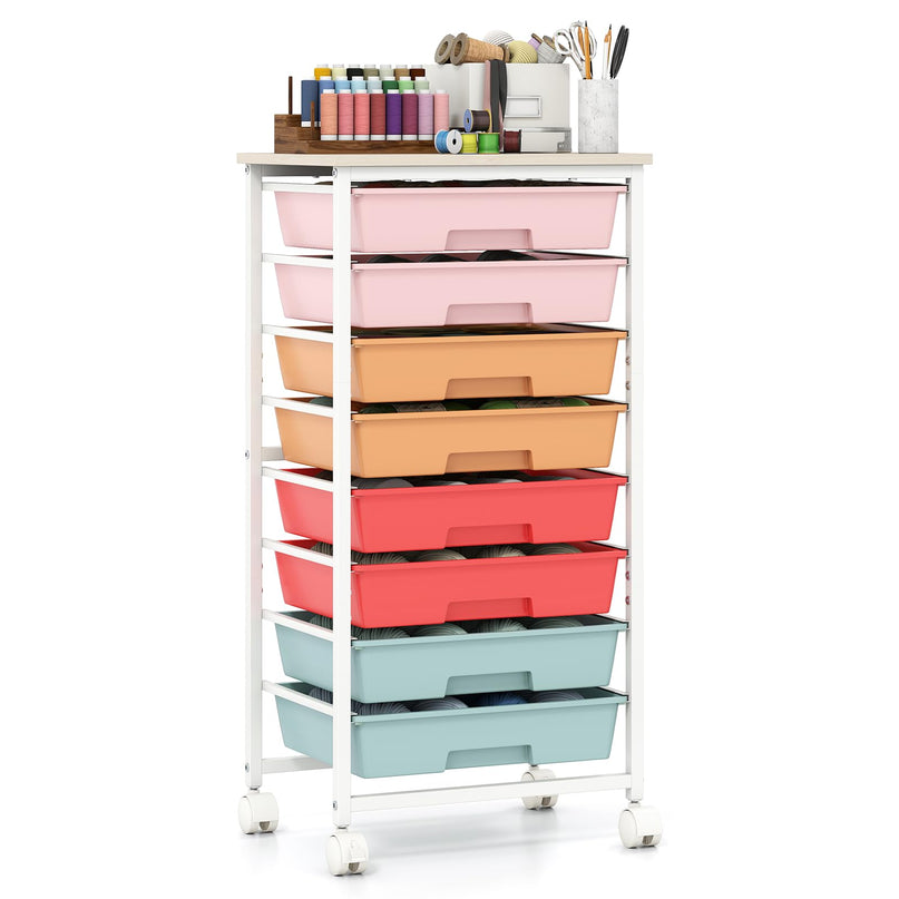 Giantex 8 Drawers Rolling Cart with Wheels Wood Top Sturdy Frame
