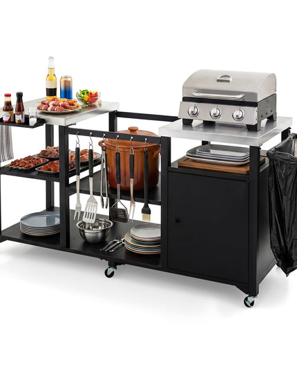 GIANTEX Large Outdoor Grill Cart with Cabinet & Dual Stainless Steel Tops