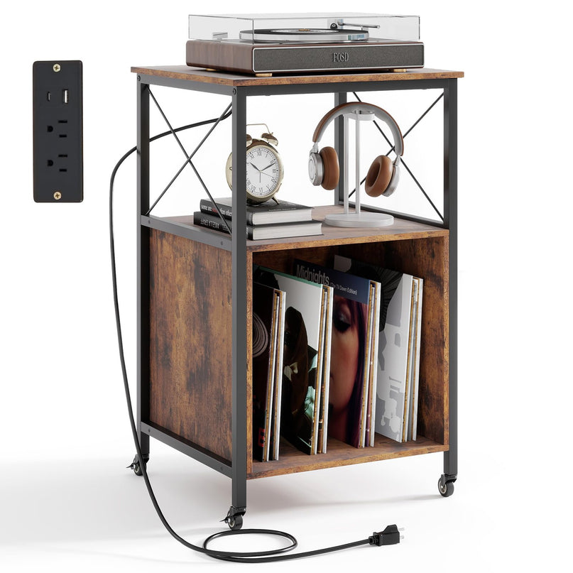 Giantex Record Player Stand with Charging Station for Living Room
