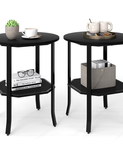 Giantex Lot de 1/2 tables d'appoint rondes à 2 niveaux pour canapé (50,8 cm x 61 cm)