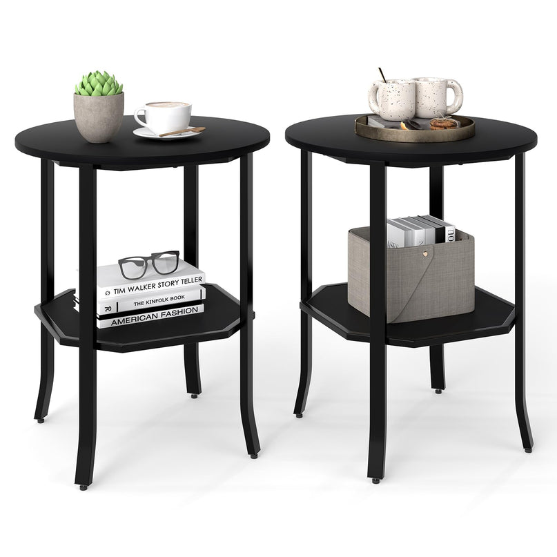 Giantex Lot de 1/2 tables d'appoint rondes à 2 niveaux pour canapé (50,8 cm x 61 cm)
