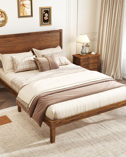 Giantex Wood Bed Frames with Headboard, Mid Century Modern Platform Bed