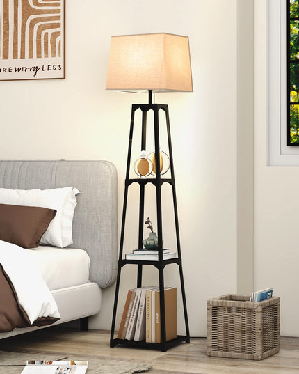 Giantex Shelf Floor Lamp - 3-Tier 63" Tall Modern Corner Standing Lamp with Linen Lampshade