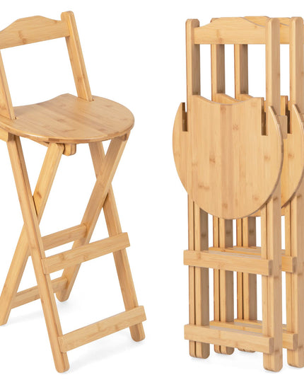 Folding Bamboo Bar Stools 24” Kitchen Counter Height Stool with Backrest & Footrest