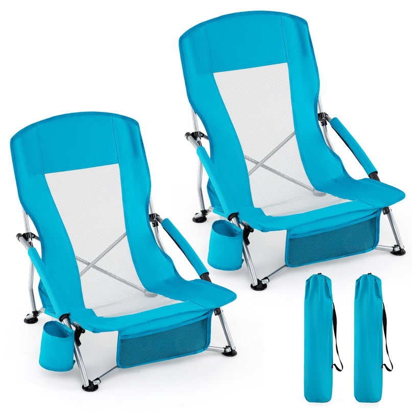 Giantex 2 Pack Folding Beach Chairs for Adults Portable Lightweight Camping Chairs Set of 2