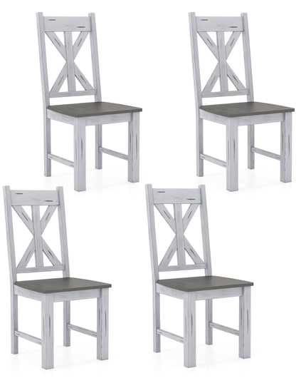 Giantex Retro Wooden Dining Chairs Set, Farmhouse Kitchen Chairs w/Rubber Wood Frame, Elegant Hollowed Backrest
