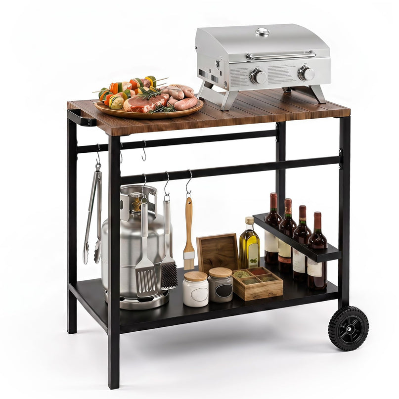 Giantex Outdoor Grill Cart with Stainless Steel Top & Storage Shelf
