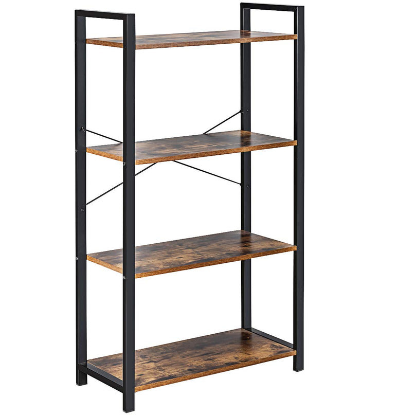 Giantex 4-Tier Industrial Bookshelf Vintage Bookcase with Metal Frame
