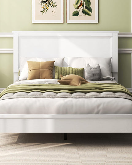 Platform Bed w/ Rubber Wood Legs & Integrated Headboard | Wooden Bed Frame