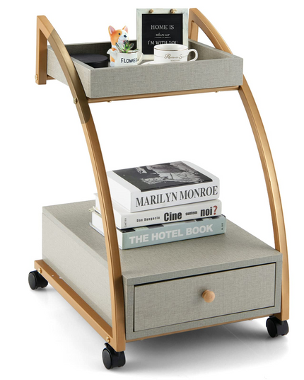 Giantex Rolling Side Table, 2-Tier End Table w/Drawer