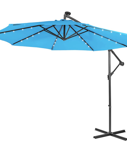 10 ft Pool Umbrellas with 32 LED Lights Solar Powered Offset Umbrella